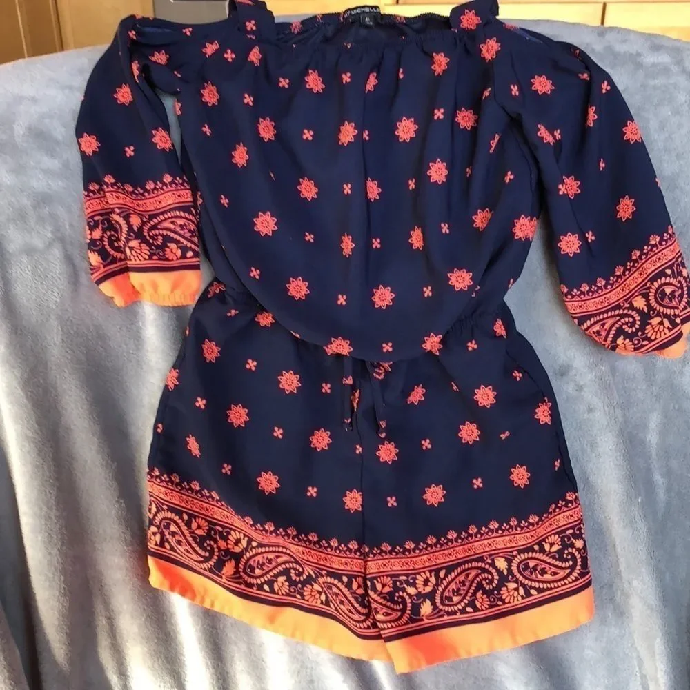 NWOT My Michelle Blue/Coral Floral Romper